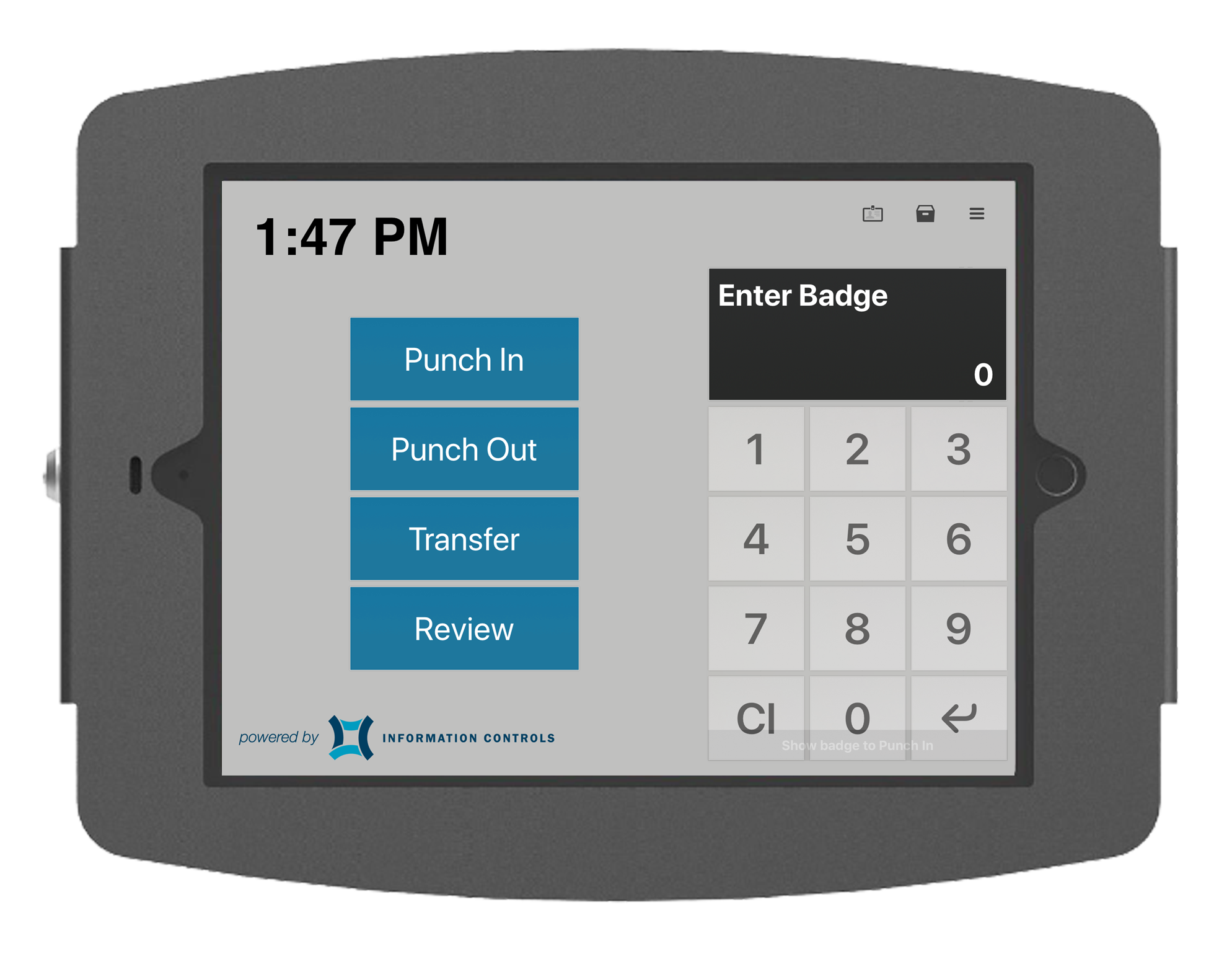 PIN Entry Time Clock - TimeTerminal PIN screen